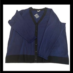 Candace Cameron Bure surfside button front v-neck cardigan NWOT Navy/Black 2X